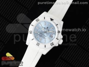 Submariner 40mm White Ceramic 5GF Best Edition Ice Blue Dial on White Rubber Strap SA3135