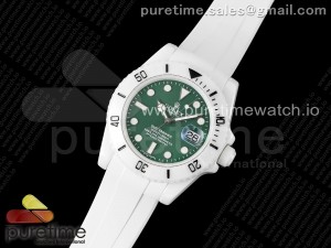 Submariner 40mm White Ceramic 5GF Best Edition Green Dial on White Rubber Strap SA3135