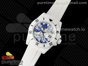 Submariner 40mm White Ceramic 5GF Best Edition Sea Painting Dial on White Rubber Strap SA3135