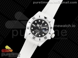 Submariner 40mm White Ceramic 5GF Best Edition Black Dial on White Rubber Strap SA3135