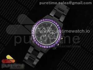 Daytona All Black PVD TWF Best Edition Purple Diamonds Bezel Black Dial on PVD Bracelet SA4130