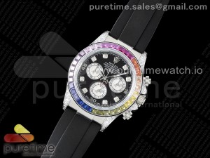 Daytona SS Rainbow Diamonds Bezel JVSF 1:1 Best Edition 904L Steel White Panda Dial on Oysterflex Strap A7750