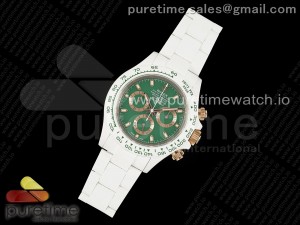 Daytona AET White Solid Ceramic Case and Bracelet Green Dial Clean 1:1 Best Edition SA4130
