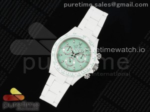 Daytona AET White Solid Ceramic Case and Bracelet Avocado Green Dial Clean 1:1 Best Edition SA4130