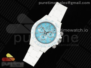 Daytona AET White Solid Ceramic Case and Bracelet Tiffany Blue Dial Clean 1:1 Best Edition SA4130