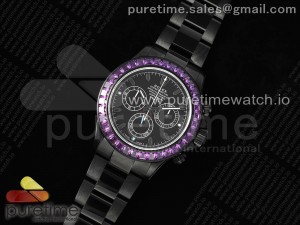 Daytona PVD N6F Best Edition Black Dial Purple Diamonds Bezel on PVD Bracelet SA4130