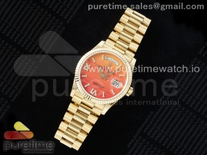 Day Date 36 YG TWSF Best Edition Orange/Red Roman Diamonds Dial on YG Bracelet A2836
