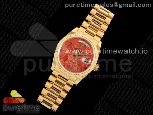 Day Date 36 YG RAF 1:1 Best Edition Red Textured Dial on YG Bracelet A2836