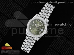 DayDate 40 SS QF 1:1 Best Edition Green Roman Dial on President Bracelet A2836 V5 (Gain Weight)