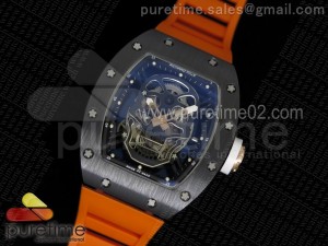 RM 052 Skull Watch Black Ceramic Skeleton Dial on Orange Rubber Strap 6T51