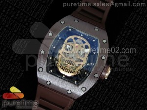 RM052 Brown Ceramic Gold Skull Dial on Brown Rubber Strap MIYOTA8215