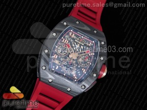 RM011 NTPT Lotus F1 Team Carbon Case Chronograph KVF 1:1 Best Edition Crystal Skeleton Dial Red on Red Rubber Strap A7750