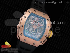 RM011 RG Chronograph RG Case KVF 1:1 Best Edition Crystal Skeleton Dial on Black Rubber Strap A7750