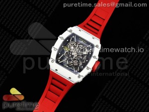 RM035 White Carbon SONIC Best Edition Skeleton Dial on Red Rubber Strap Clone RMUL2