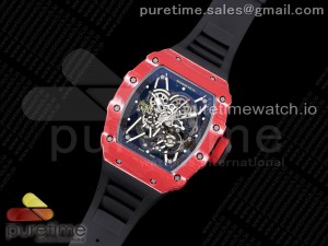 RM035 Red Carbon T+F Best Edition Skeleton Dial on Black Rubber Strap Clone RMUL2