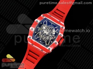 RM035-02 Red Carbon ZF 1:1 Best Edition Skeleton Dial on Red Rubber Strap NH05A V5