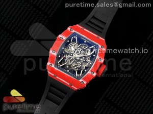 RM035-02 Red Carbon ZF 1:1 Best Edition Skeleton Dial on Black Rubber Strap NH05A V5