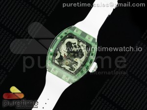 RM57 Green Transparent Tourbillon RMF Best Edition Silver Dragon Eagle Dial on White Rubber Strap