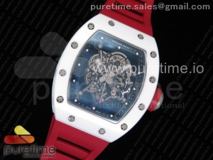 RM055 Real All White Ceramic KVF Best Edition Skeleton Dial Red on Red Rubber Strap MIYOTA8215