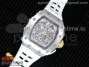 RM11-03 SS KVF 1:1 Best Edition Crystal Skeleton Dial on White Racing Rubber Strap A7750