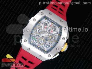 RM11-03 SS KVF 1:1 Best Edition Crystal Skeleton Dial on Red Racing Rubber Strap A7750
