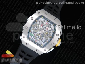 RM11-03 SS KVF 1:1 Best Edition Crystal Skeleton Dial on Black Racing Rubber Strap A7750