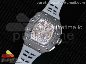 RM011 Carbon Case Chrono KVF 1:1 Best Edition Crystal Skeleton Yellow Dial on Gray Racing Rubber Strap A7750