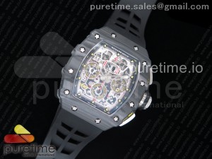 RM011 Carbon Case Chrono KVF 1:1 Best Edition Crystal Skeleton Yellow Dial on Black Racing Rubber Strap A7750