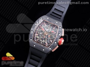 RM011 NTPT Chrono RG Case KVF 1:1 Best Edition Crystal Dial Red on Black Rubber Strap A7750 V2