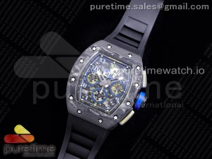 RM011 NTPT Chrono SS Case KVF 1:1 Best Edition Crystal Dial Blue on Black Rubber Strap A7750 V2