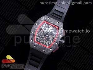 RM011 NTPT Chrono PVD Case KVF 1:1 Best Edition Crystal Dial Red on Black Rubber Strap A7750 V2