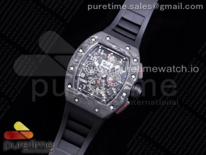 RM011 NTPT Chrono PVD Case KVF 1:1 Best Edition Crystal Dial Black on Black Rubber Strap A7750 V2
