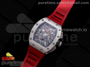 RM011 SS Chrono KVF 1:1 Best Edition Crystal Dial Black on Red Rubber Strap A7750 V3