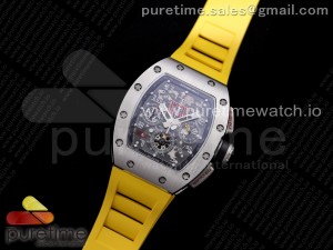 RM011 SS Chrono KVF 1:1 Best Edition Crystal Dial Black on Yellow Rubber Strap A7750 V3