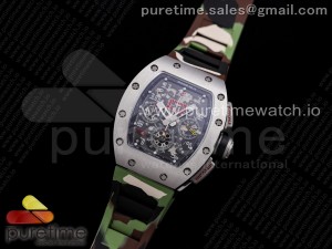 RM011 SS Chrono KVF 1:1 Best Edition Crystal Dial Black on Green Camo Rubber Strap A7750 V3