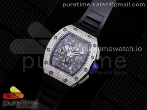 RM011 SS Chrono KVF 1:1 Best Edition Diamonds Bezel Crystal Dial Black on Black Rubber Strap A7750 V3