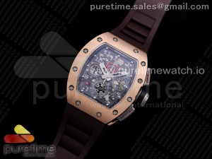 RM011 RG Chrono KVF 1:1 Best Edition Crystal Dial Black on Brown Rubber Strap A7750 V3