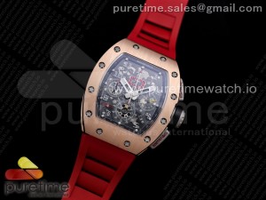 RM011 RG Chrono KVF 1:1 Best Edition Crystal Dial Black on Red Rubber Strap A7750 V3