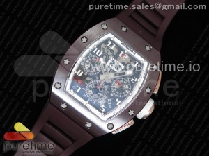 RM011 Real Brown Ceramic Case Chronograph KVF 1:1 Best Edition Crystal Skeleton Dial on Brown Rubber Strap A7750