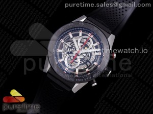 Calibre Heuer 01 Chrono SS/PVD XF 1:1 Best Edition Skeleton Dial Red Hand on Black Rubber Strap A1887