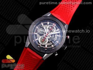 Calibre Heuer 01 Chrono SS/PVD XF 1:1 Best Edition Skeleton Dial Red Hand on Red Rubber Strap A1887