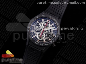 Calibre Heuer 01 Chrono 43mm Ceramic XF 1:1 Best Edition Skeleton Dial Red Hand on Black Rubber Strap A1887