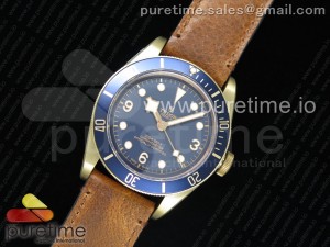 Heritage Black Bay Bronze Blue XF 1:1 Best Edition on Aged Brown Leather Strap A2824 V3