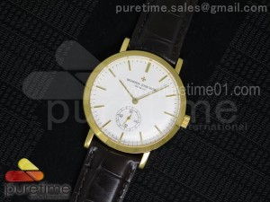 Traditionnelle YG White Dial Style 1 on Brown Leather Strap A4400