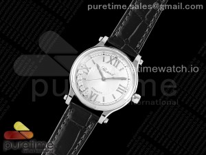 Happy Sport 33mm SS ZF 1:1 Best Edition White Textured Dial on Black Leather Strap MIYOTA 9015