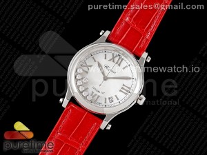 Happy Sport 36mm SS ZF 1:1 Best Edition White Dial on Red Leather Strap A2892 Style 1