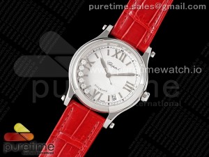 Happy Sport 36mm SS ZF 1:1 Best Edition White Dial on Red Leather Strap A2892 Style 2