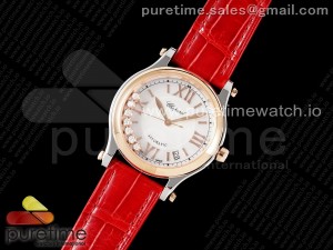 Happy Sport 36mm SS ZF 1:1 Best Edition White Dial RG Bezel on Red Leather Strap A2892 Style 2