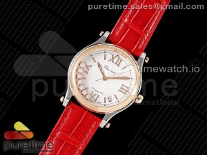 Happy Sport 36mm SS ZF 1:1 Best Edition White Dial RG Bezel on Red Leather Strap A2892 Style 1