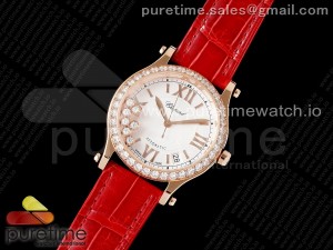 Happy Sport 36mm RG ZF 1:1 Best Edition White Dial Diamonds Bezel on Red Leather Strap A2892 Style 1